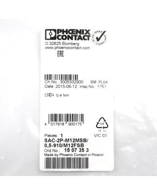 Phoenix Contact Bussystemkabel SAC-2P-M12MSB/0,5-910/M12FSB 1507353 OVP