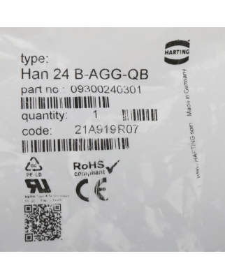 Harting Anbaugehäuse Han 24B-AGG-QB 09300240301 OVP