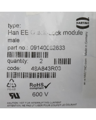 Harting Buchsenmodul Han EE Quick-Lock module, male...