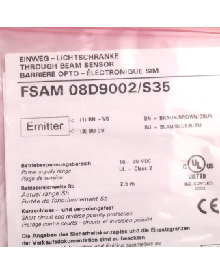 Baumer electric Sender Einweg-Lichtschranke FSAM 08D9002/S35 OVP