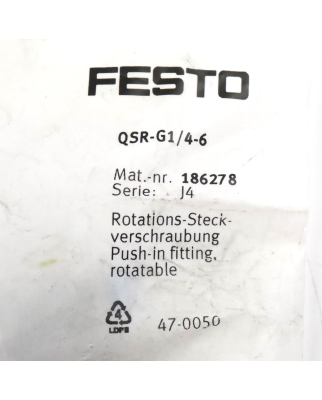 Festo Rotations-Steckverschraubung QSR-G1/4-6 186278 OVP