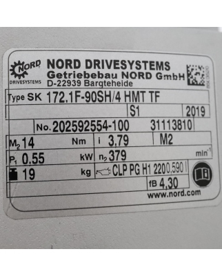 NORD Getriebemotor 90SH/4 HMT TF + 172.1F i=3,79 NOV