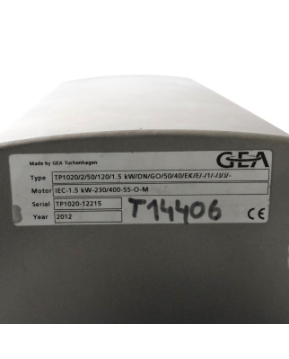 GEA Tuchenhagen Kreiselpumpe TP1020/2/50/120/1.5kW/DN/GO/50/40/EK/E/-/1/-/J/J/- GEB