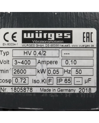Würges Vibrationsmotor HV 0,4/2 0,05kW NOV