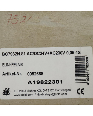 E.Dold & Söhne KG Blinkrelais BC7932N.81 0052668 OVP