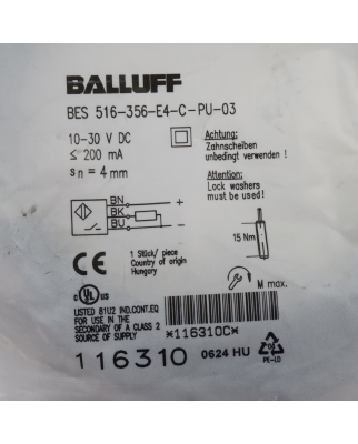 Balluff induktiver Sensor BES00UP BES 516-356-E4-C-PU-03 OVP