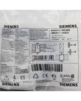 Siemens SIMATIC PXI320 INDUKTIV SENSOR 3RG4111-0AG33 OVP