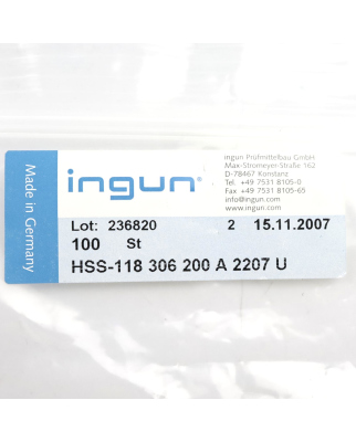 Ingun Kontaktstifte HSS-118 306 200 A 2207 U (100Stk.) OVP