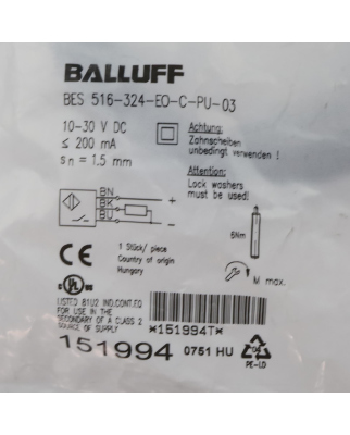Balluff induktiver Sensor BES01AF BES 516-324-EO-C-PU-03 OVP