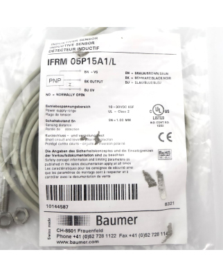 Baumer electric Induktiver Näherungsschalter IFRM 05P15A1/L 10144587 OVP