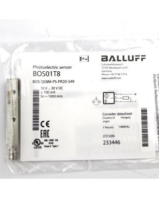 Balluff Reflexionslichtschranke BOS01T8 BOS Q08M-PS-PR20-S49 OVP