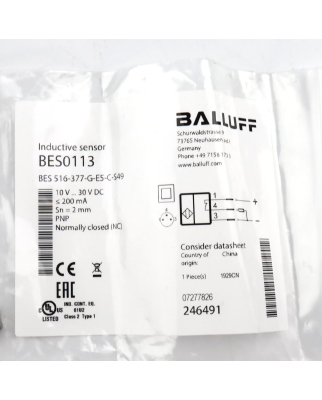 Balluff induktiver Sensor BES0113 BES 516-377-G-E5-C-S49 OVP