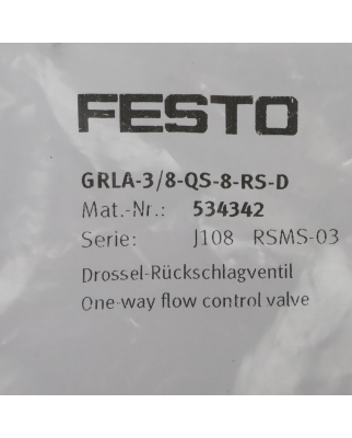 Festo Drossel-Rückschlagventil GRLA-3/8-QS-8-RS-D 534342 OVP