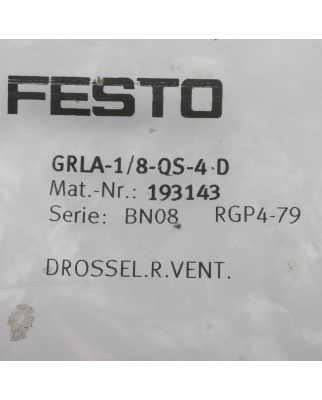 Festo Drossel-Rückschlagventil GRLA-1/8-QS-4-D 193143 OVP