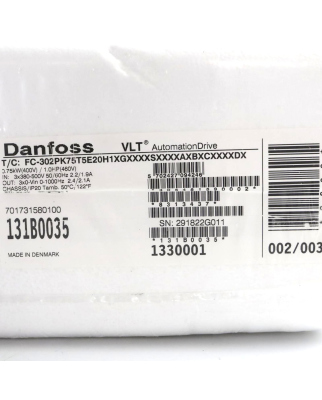 Danfoss Frequenzumrichter 131B0035 FC-302PK75T5E20H1XGXXXXSXXXXAXBXCXXXXDX OVP