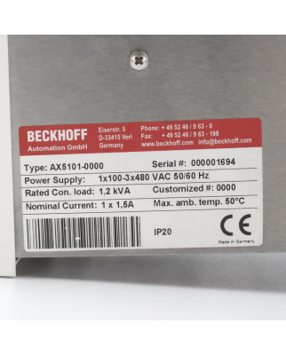 Beckhoff Servoverstärker AX5101 AX5101-0000 GEB