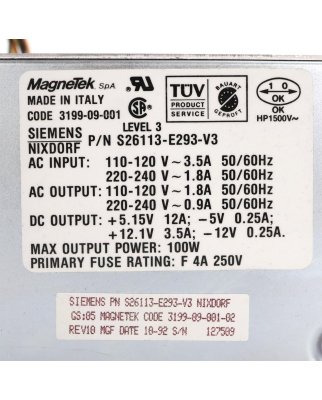 Siemens/Magnetek Netzteil S26113-E293-V3 100W GEB