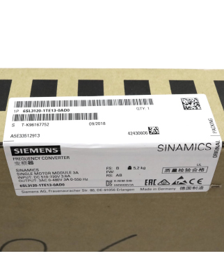 Sinamics Single Motor Module S120 6SL3120-1TE13-0AD0...