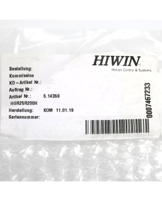 HIWIN Profilschiene HGR25R200H (6Stk.) OVP