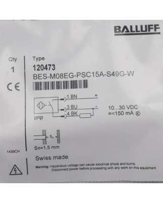 Balluff Induktiver Sensor BES-M08EG-PSC15A-S49G-W OVP