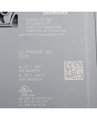 Simatic S7-1500 Digitaleingabemodul 6ES7521-1BL00-0AB0 FS:07/FW:V2.2.1 OVP