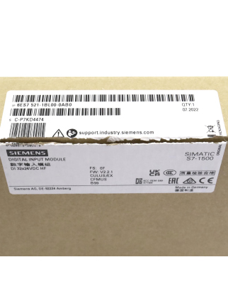 Simatic S7-1500 Digitaleingabemodul 6ES7521-1BL00-0AB0 FS:07/FW:V2.2.1 OVP