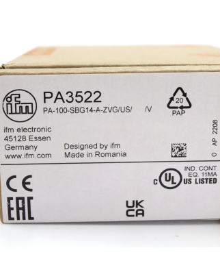 ifm electronic Drucktransmitter PA3522 PA-100-SBG14-A-ZVG/US//V OVP