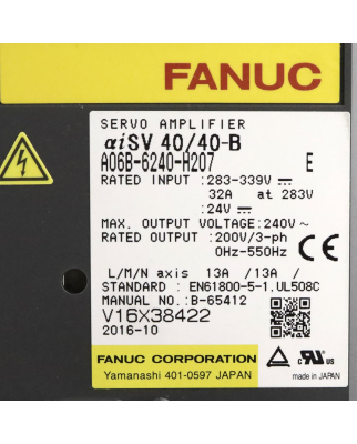 Fanuc Servo Amplifier A06B-6240-H207 Vers.E GEB