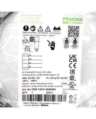 MURR ELEKTRONIK Verbindungskabel M12 Bu. freies Ltg-ende 7000-12341-6540500 OVP