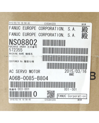 Fanuc AC-Servomotor 22/2000 A06B-0085-B804 OVP