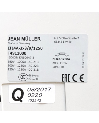 Jean Müller NH-Sicherungslasttrennschalter LTL4A-3X3/9/1250 T4911000 OVP