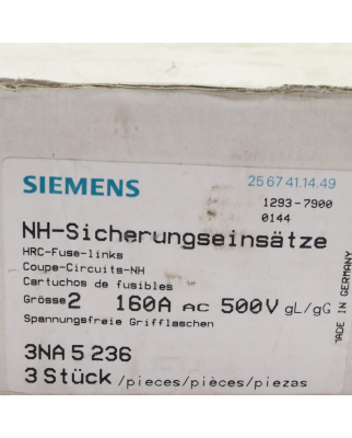 Siemens NH-Sicherungseinsatz 3NA5 236 160A (3Stk.) OVP