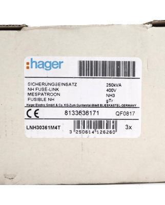 Hager NH-Sicherungseinsatz LNH30361M4T 250kVA 400V...