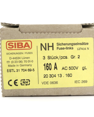 SIBA NH-Sicherungseinsatz 20 304 13.160 160A 500V (3Stk.) OVP