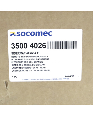 SOCOMEC Lasttrennschalter SIDERMAT 4X250A F 35004026 OVP