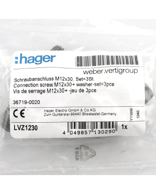 Hager Befestigungsschrauben LVZ1230 M12x30 (6Stk.) OVP