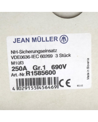 Jean Müller NH-Sicherungseinsatz R1585600 250A 690V (3Stk.) OVP