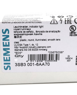 Siemens Leuchtmelder 3SB3001-6AA70 (9Stk.) OVP