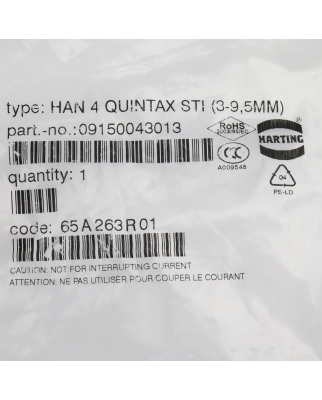 Harting Stifteinsatz Han 4 QUINTAX STI (3-9,5MM)...