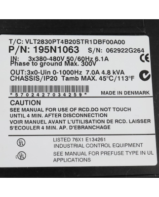 Danfoss Frequenzumrichter VLT2830PT4B20STR1DBF00A00C0 195N1063 GEB