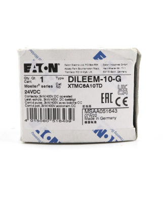 Eaton Leistungsschütz DILEEM-10-G 051643 24VDC OVP