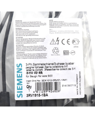Siemens 3 Phasen Sammelschiene 3RV1915-1BA (5Stk.) OVP
