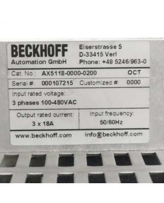Beckhoff Servoverstärker AX5118 AX5118-0000-0200 GEB