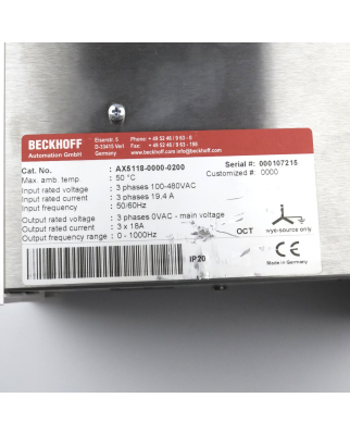 Beckhoff Servoverstärker AX5118 AX5118-0000-0200 GEB