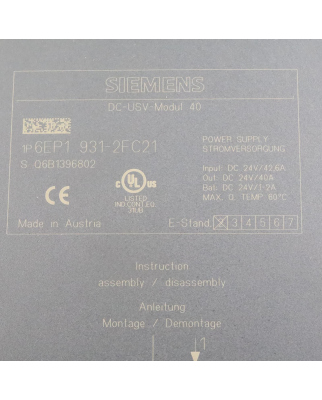Simatic SITOP DC-USV Modul 6EP1931-2FC21 GEB