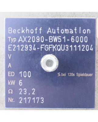 Beckhoff Bremswiderstand AX2090-BW51-6000 GEB