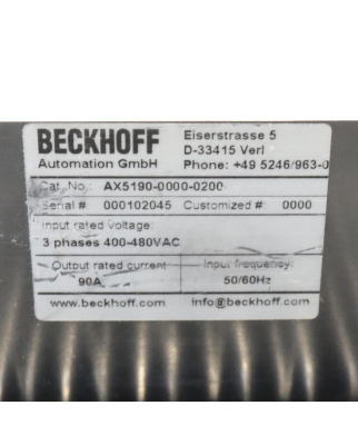 Beckhoff Servoverstärker AX5190 AX5190-0000-0200 GEB