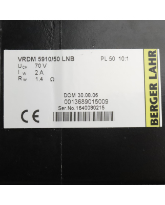 BERGER LAHR Schrittmotor VRDM 5910/50 LNB + PL50/PL85 i=10 OVP