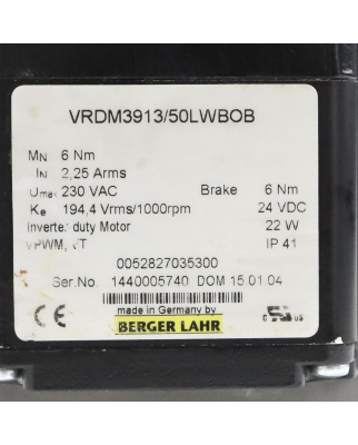 BERGER LAHR Schrittmotor VRDM 3913/50 LWBOB 0052827035300...
