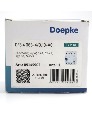 Doepke Fehlerstromschutzschalter DFS 4 063-4/0,10-AC 09145902 OVP